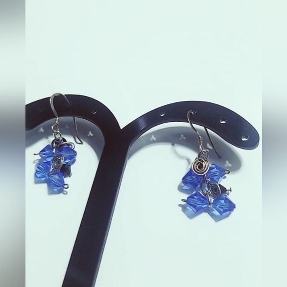 925 Silver Colbat Blue Beads Dropping Earrings. Sterling silver 🌴 - Picture 2 of 9